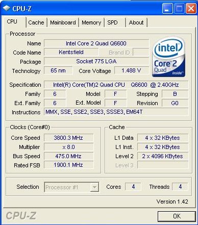 Snímez z programu CPU-Z